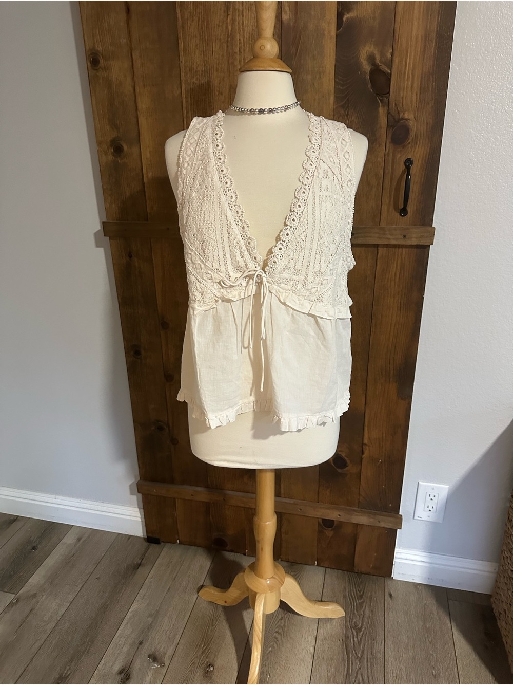Anthropologie Cream Crochet-Trim Tie-Front Camisole